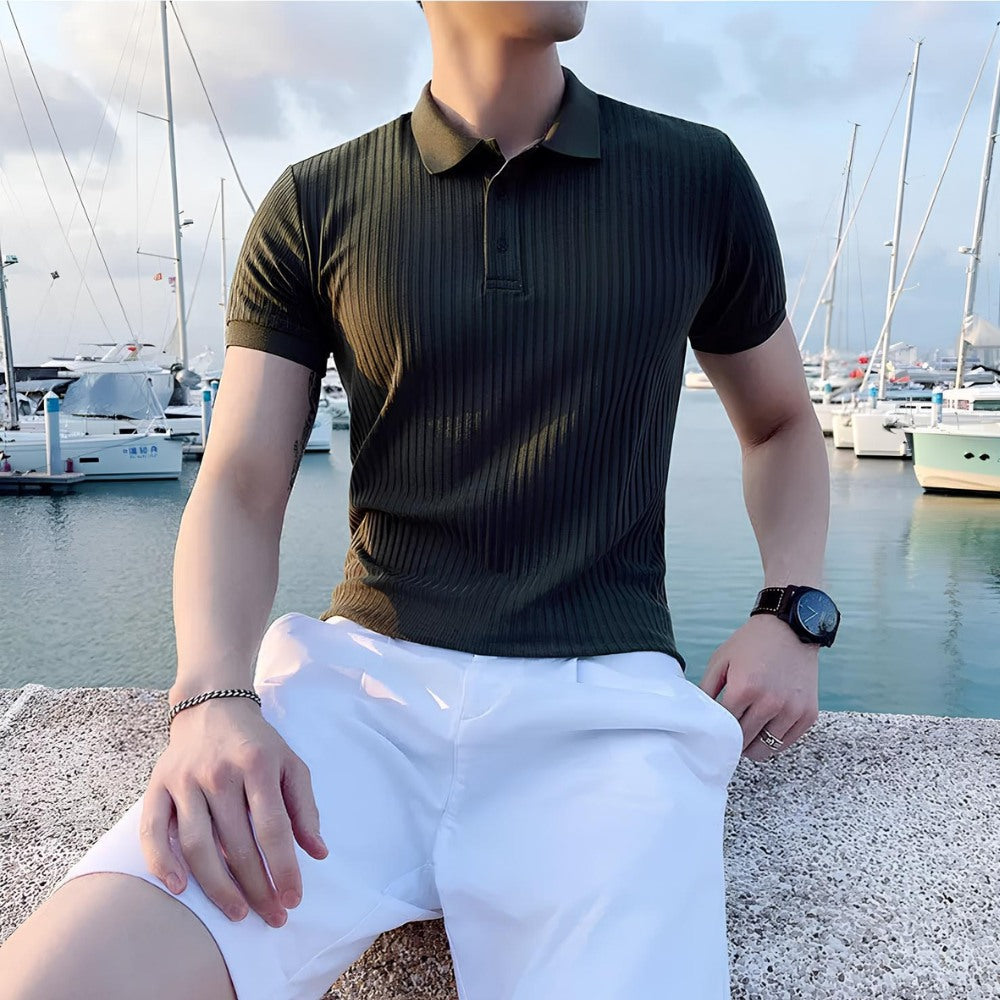 Camisa Polo Masculina de Malha Canelada Bourton