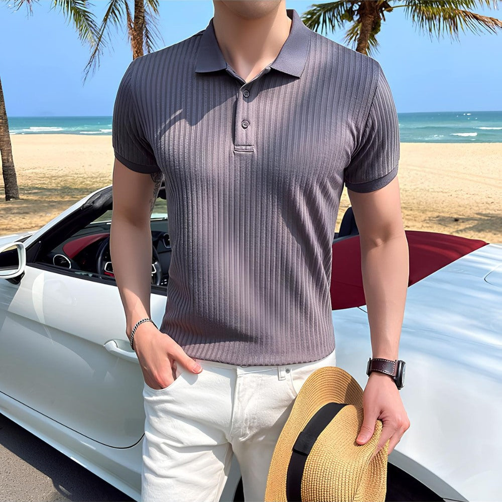 Camisa Polo Masculina de Malha Canelada Bourton