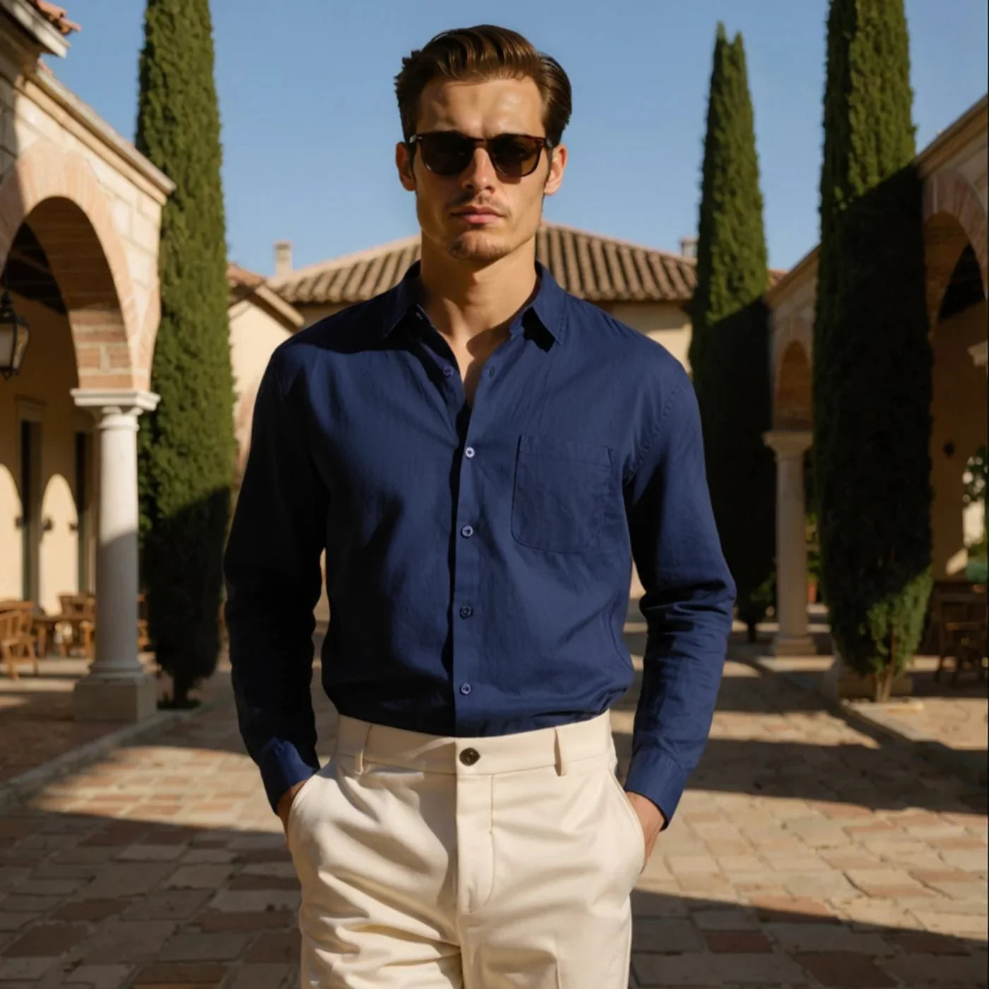 Camisa Masculina de Linho 100% Manga Longa Milford