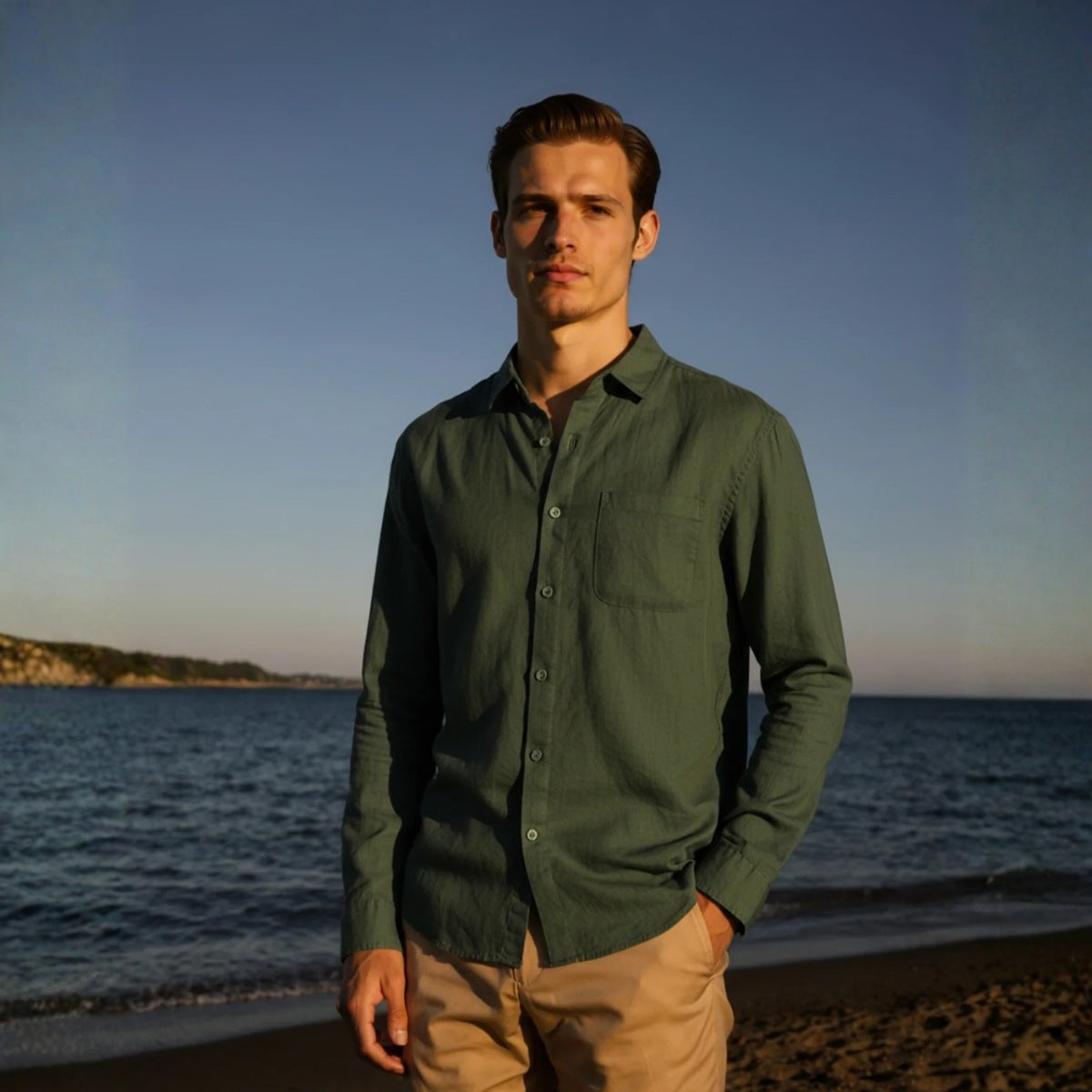 Camisa Masculina de Linho 100% Manga Longa Milford