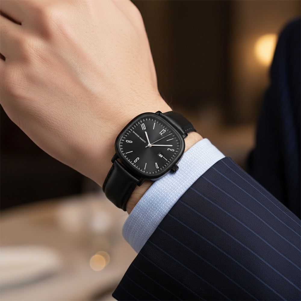 Relógio de Couro Masculino Quadrado Retrô