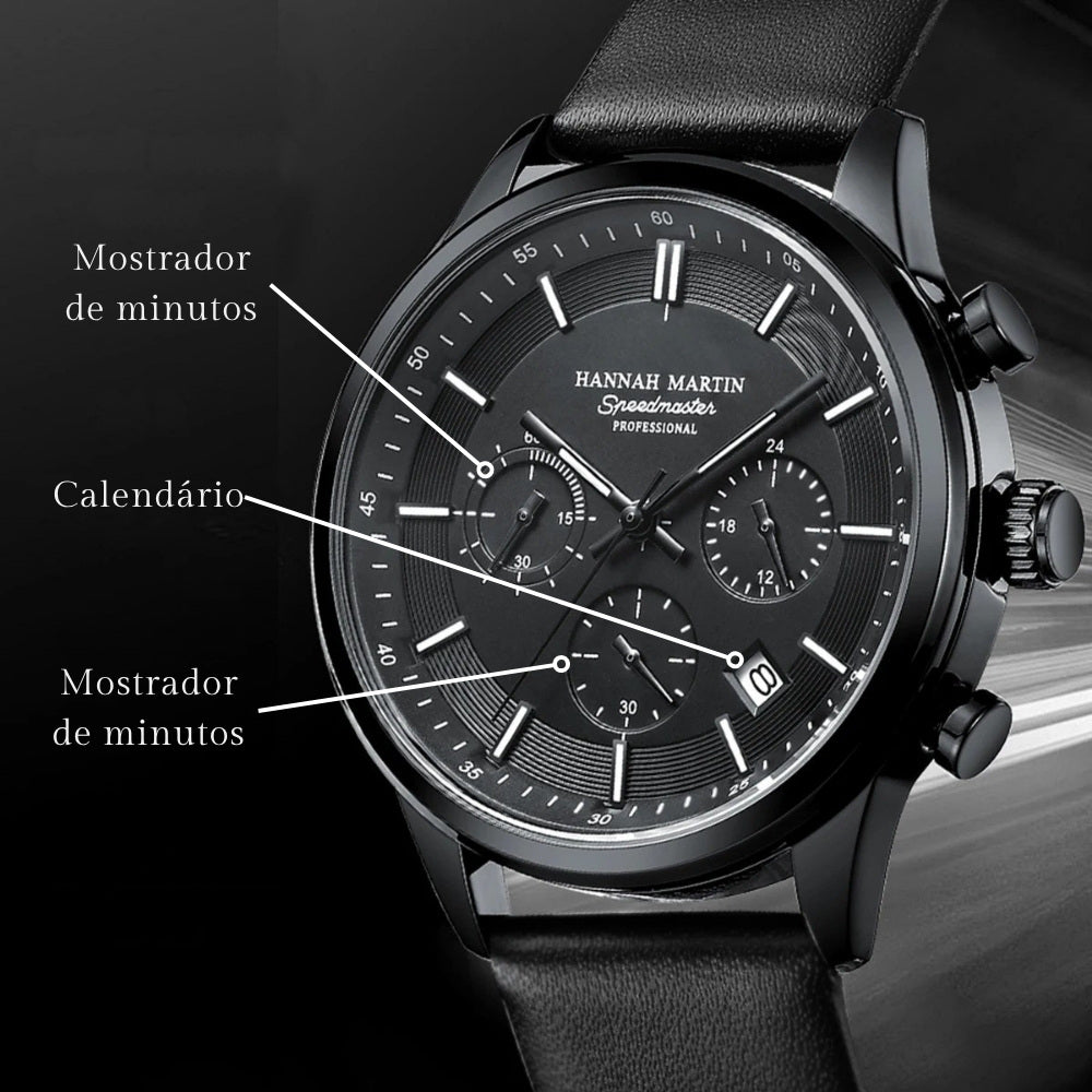 Relógio de Couro Masculino Preto Luxemiro