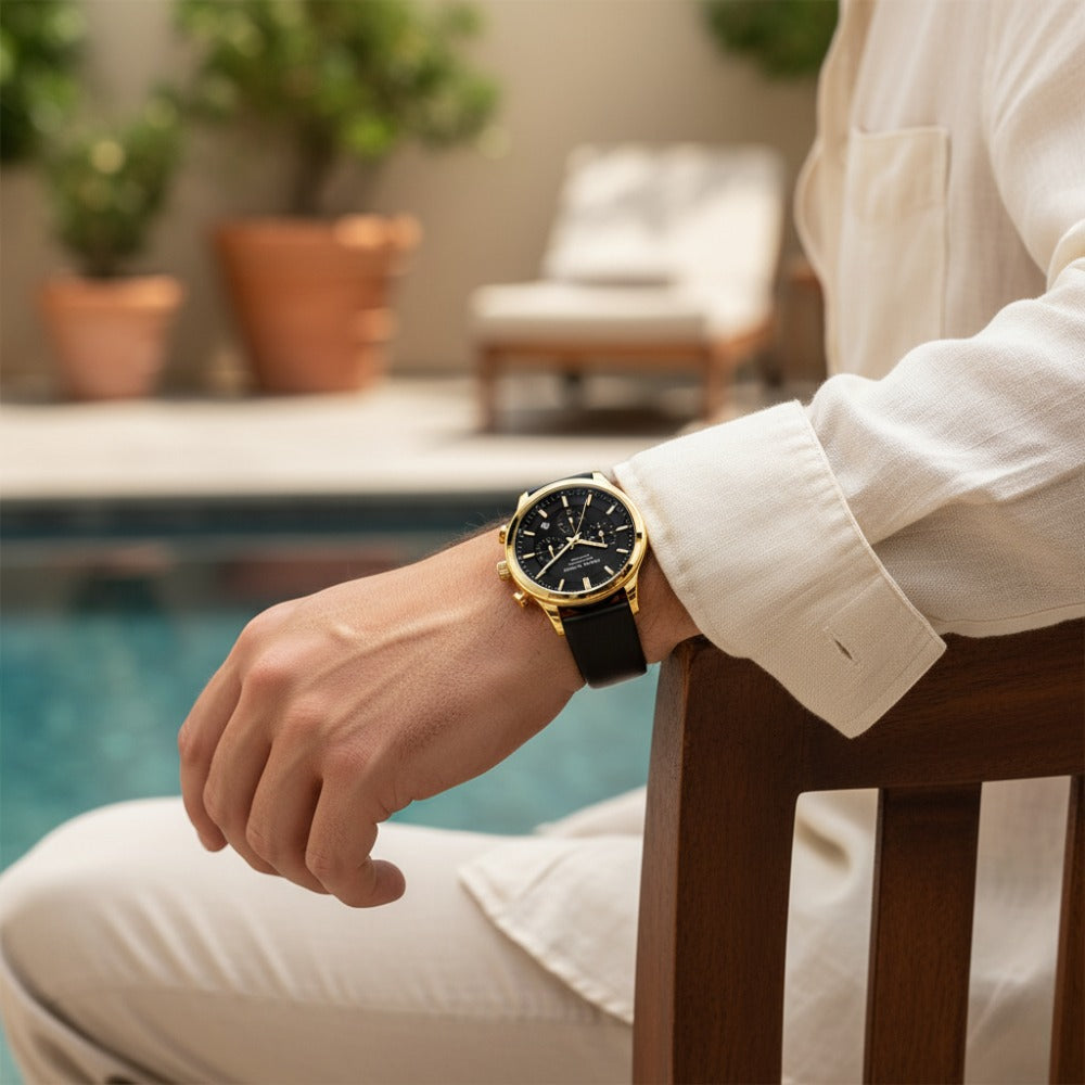 Relógio de Couro Masculino Preto Luxemiro