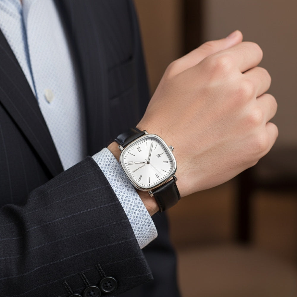 Relógio de Couro Masculino Quadrado Retrô