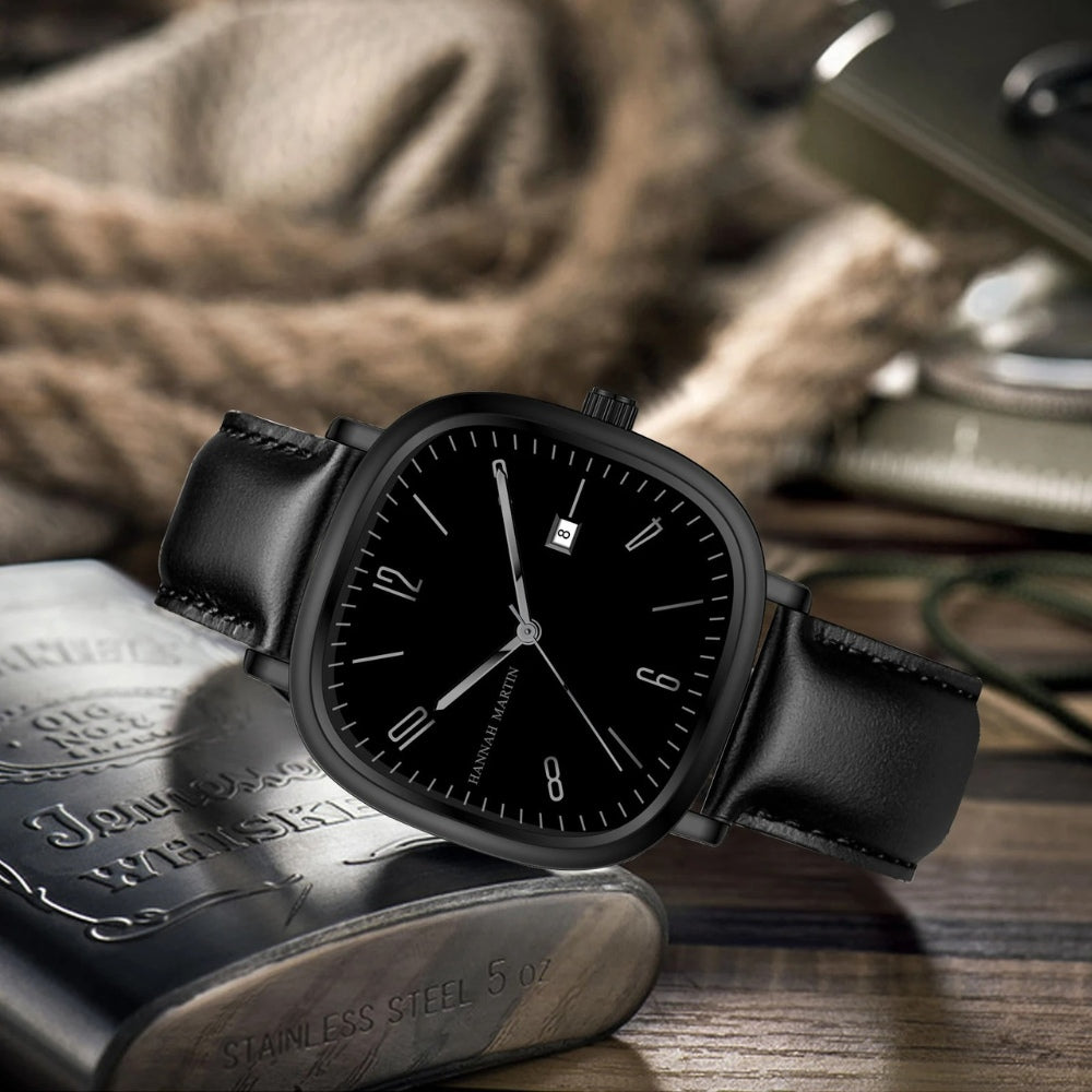 Relógio de Couro Masculino Quadrado Retrô