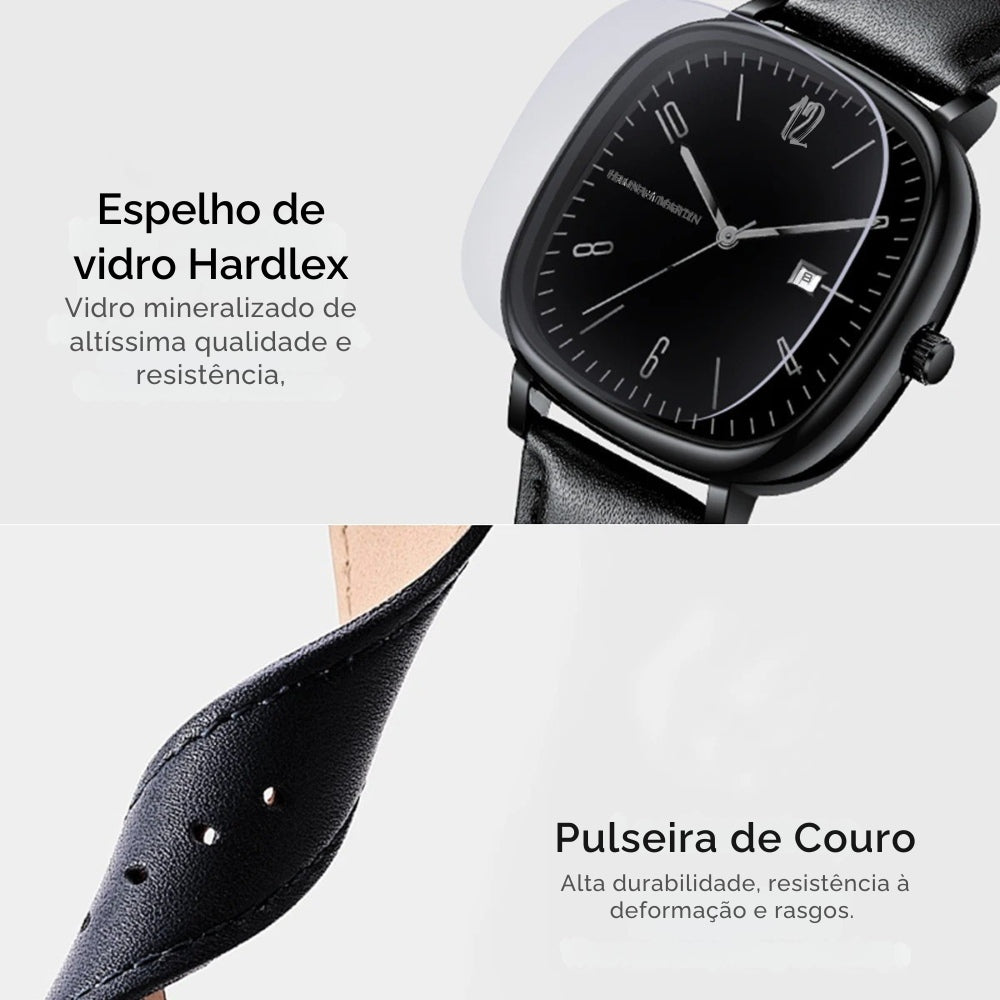 Relógio de Couro Masculino Quadrado Retrô