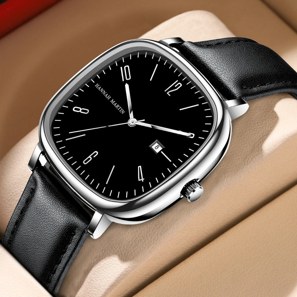 Relógio de Couro Masculino Quadrado Retrô