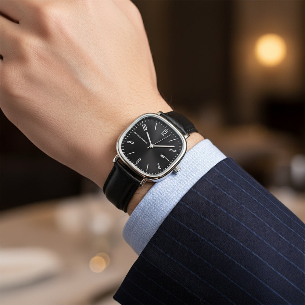 Relógio de Couro Masculino Quadrado Retrô