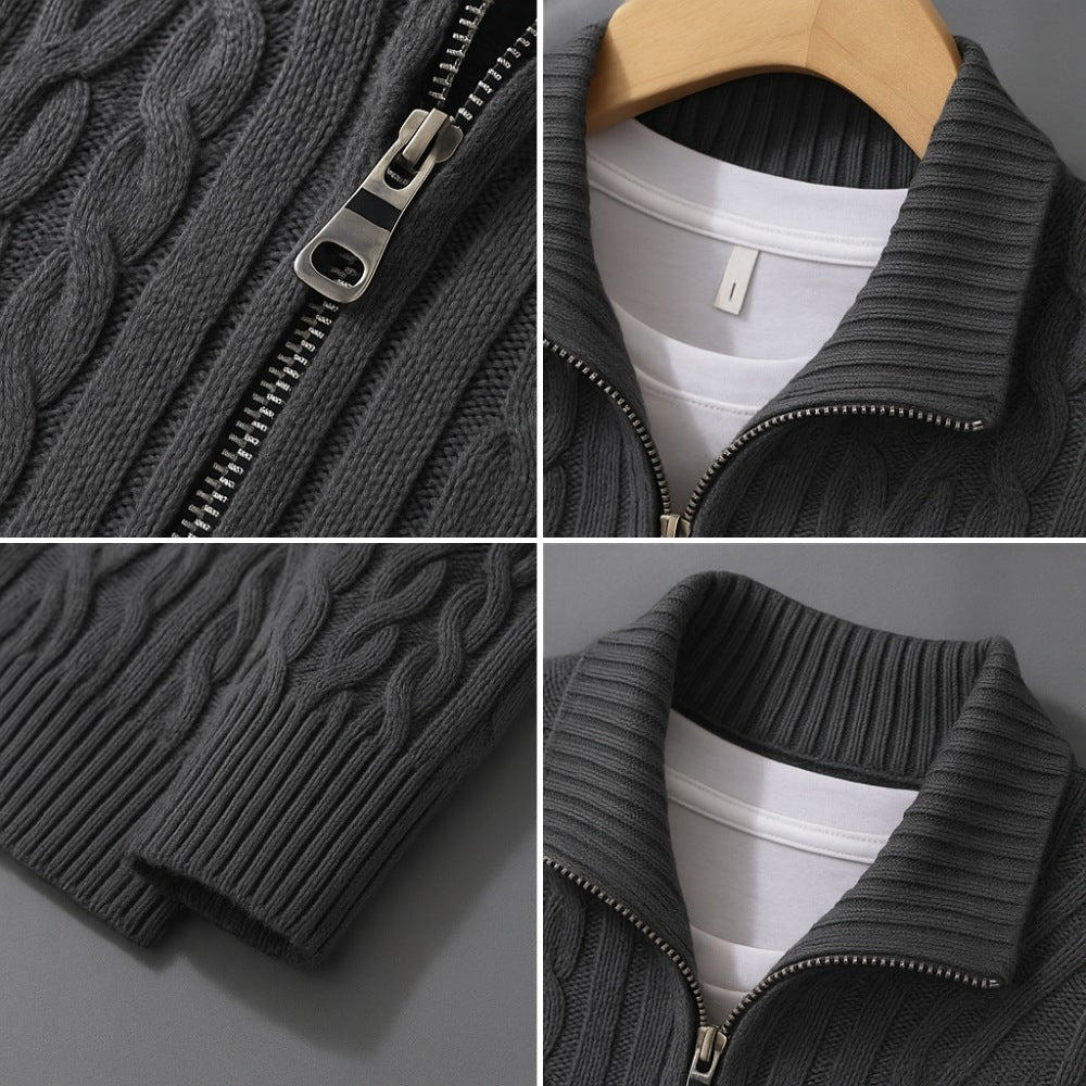 Suéter Masculino de Tricô Gola Alta Meio Zíper Fontaine