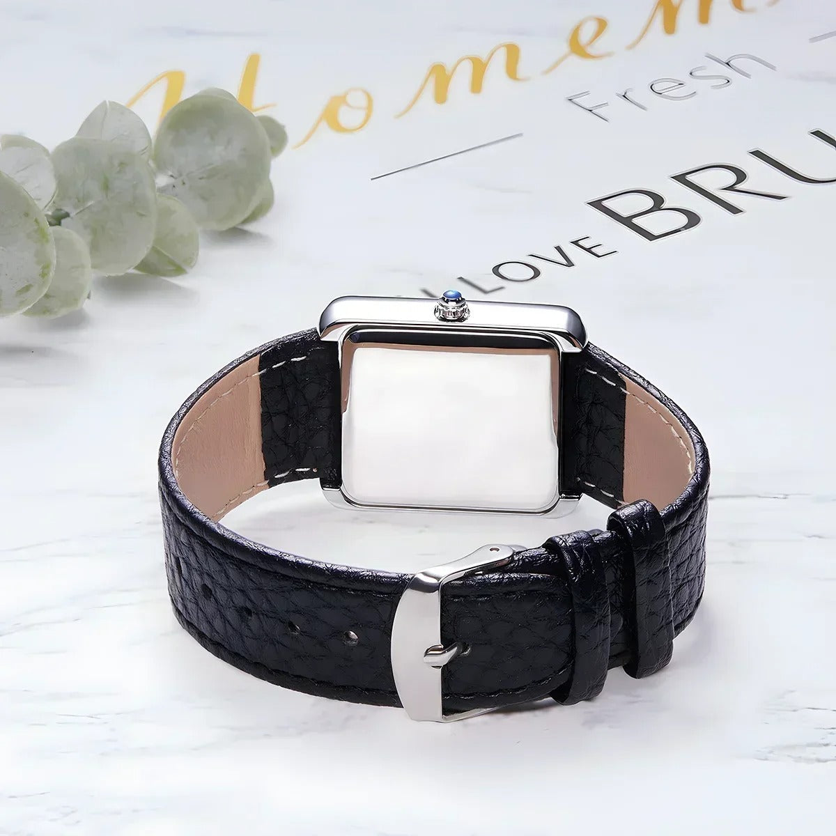 Relógio de Couro Retangular Raez Atempori Azul